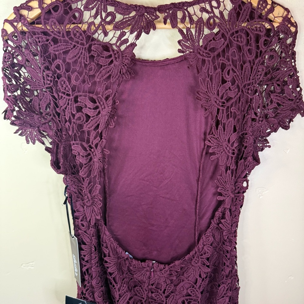 NWT Lulu's Size XL Lace Detailed Backless Mini Dress Burgundy Formal Wedding - Picture 8 of 8